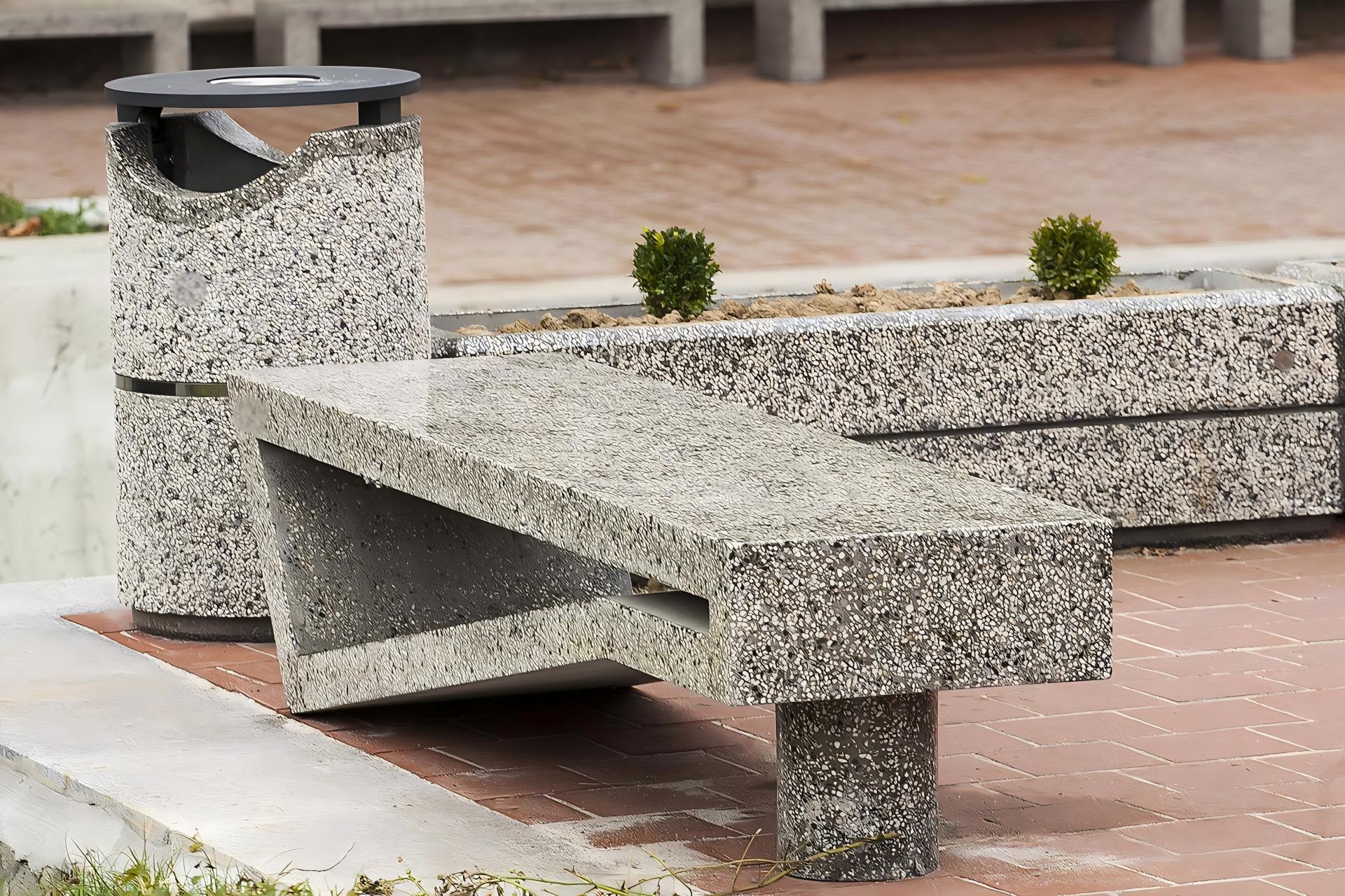 Modern Geometric Stone Bench Granite for Urban Park | Commercial Grade - Image 3