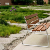 Modern Aluminum Park Bench with Wood Slats for Urban Garden - Image 2