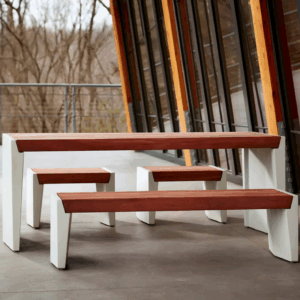 Simple steel and wood picnic table and chairs