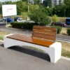 Modern Concrete Park Bench with Wood Slats for Urban Plaza | Commercial Grade