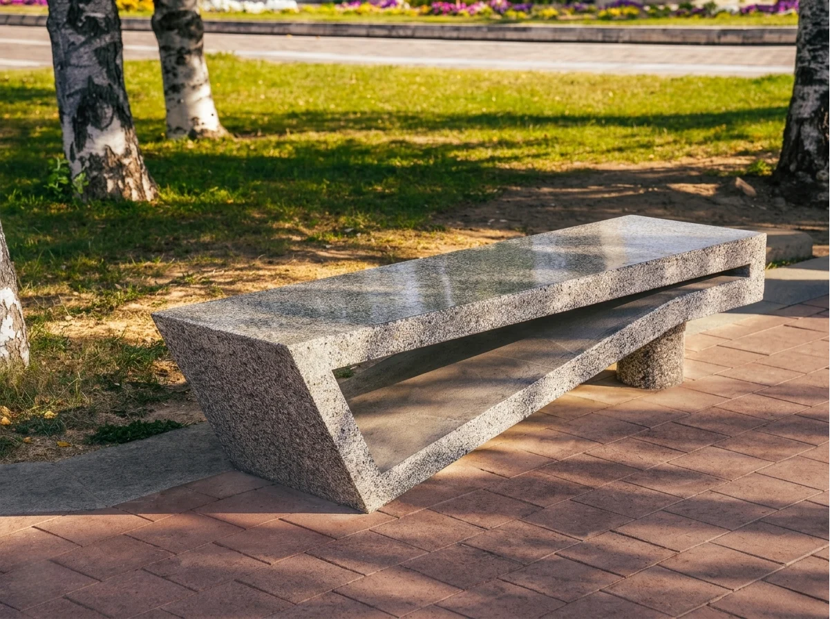 Modern Geometric Stone Bench Granite for Urban Park | Commercial Grade - Image 6