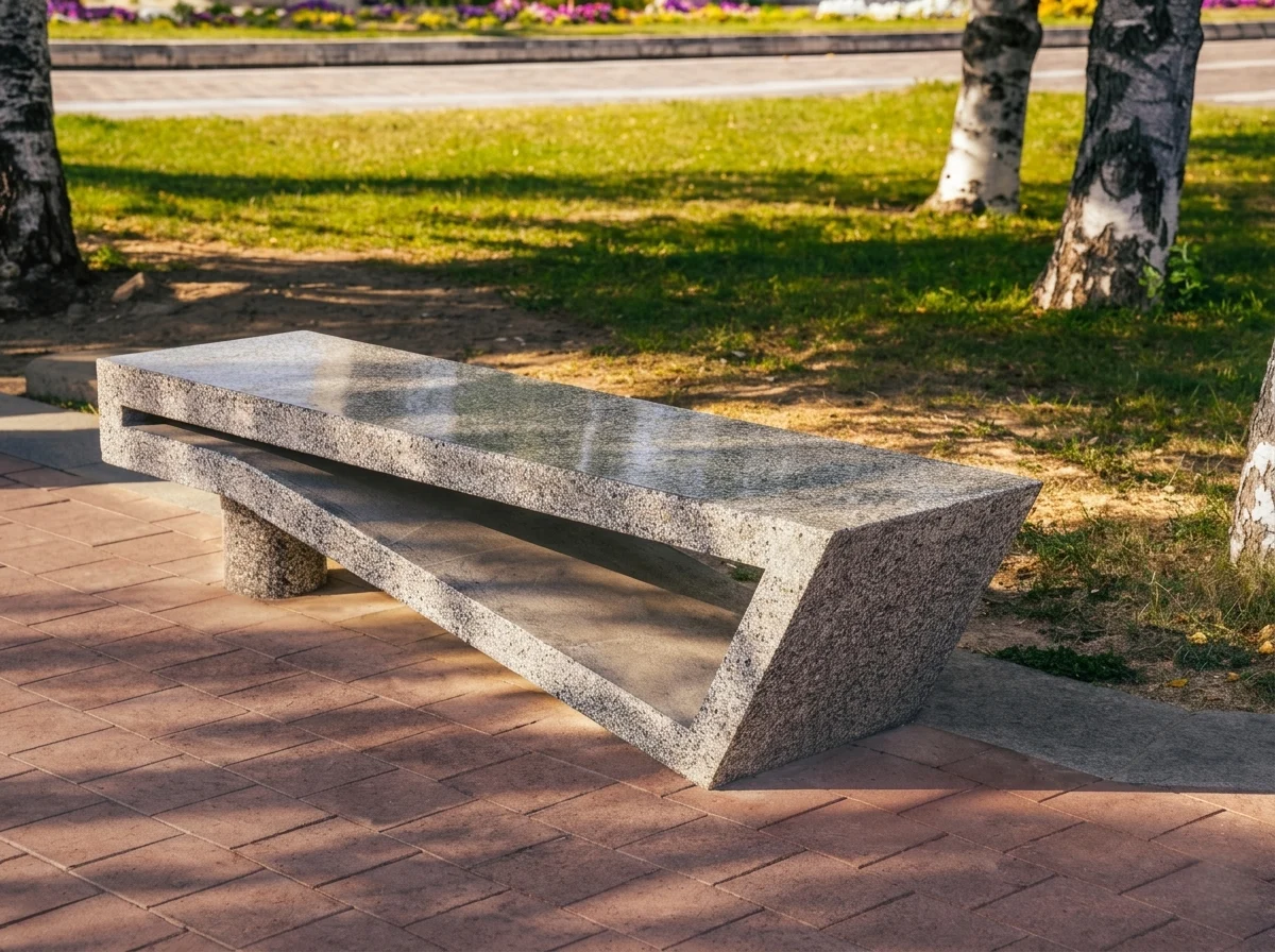 Modern Geometric Stone Bench Granite for Urban Park | Commercial Grade