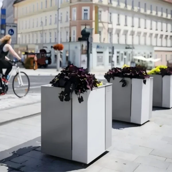 Modern Metal Street Planter Box Powder Coated for Urban Sidewalk | Commercial Grade