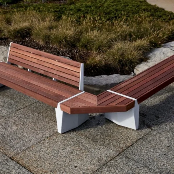 Modular Concrete and Wood Park Bench for Public Plaza | Contract Grade