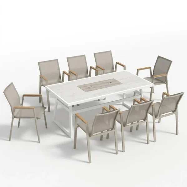 Commercial Wood Grain Sintered Stone Outdoor Table — Industrial Grade Factory Direct