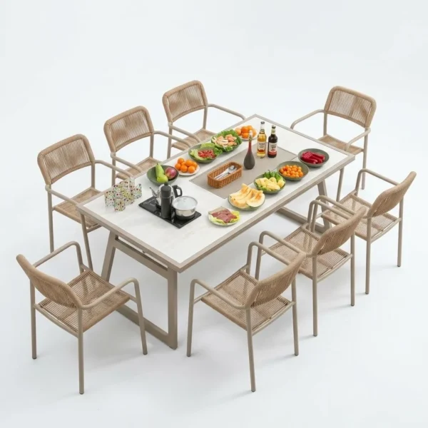 Multifunctional Outdoor Sintered Stone Grill Table with Woodgrain Finish — Factory Direct