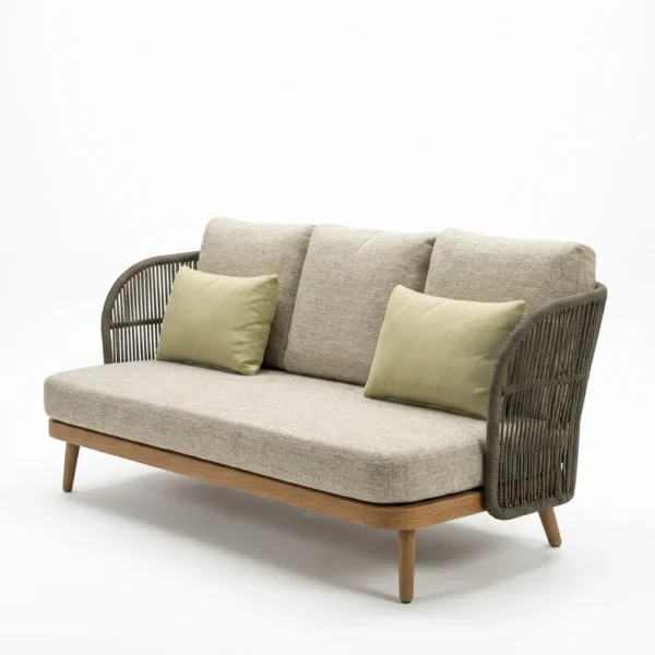 Luxury 3-Seater Teak & Rope Woven Outdoor Sofa | Factory B2B Supply
