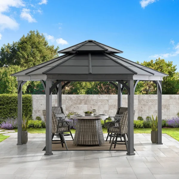 SUNJOY 18x18 Hexagonal Aluminum Hardtop Gazebo with Ceiling Hook