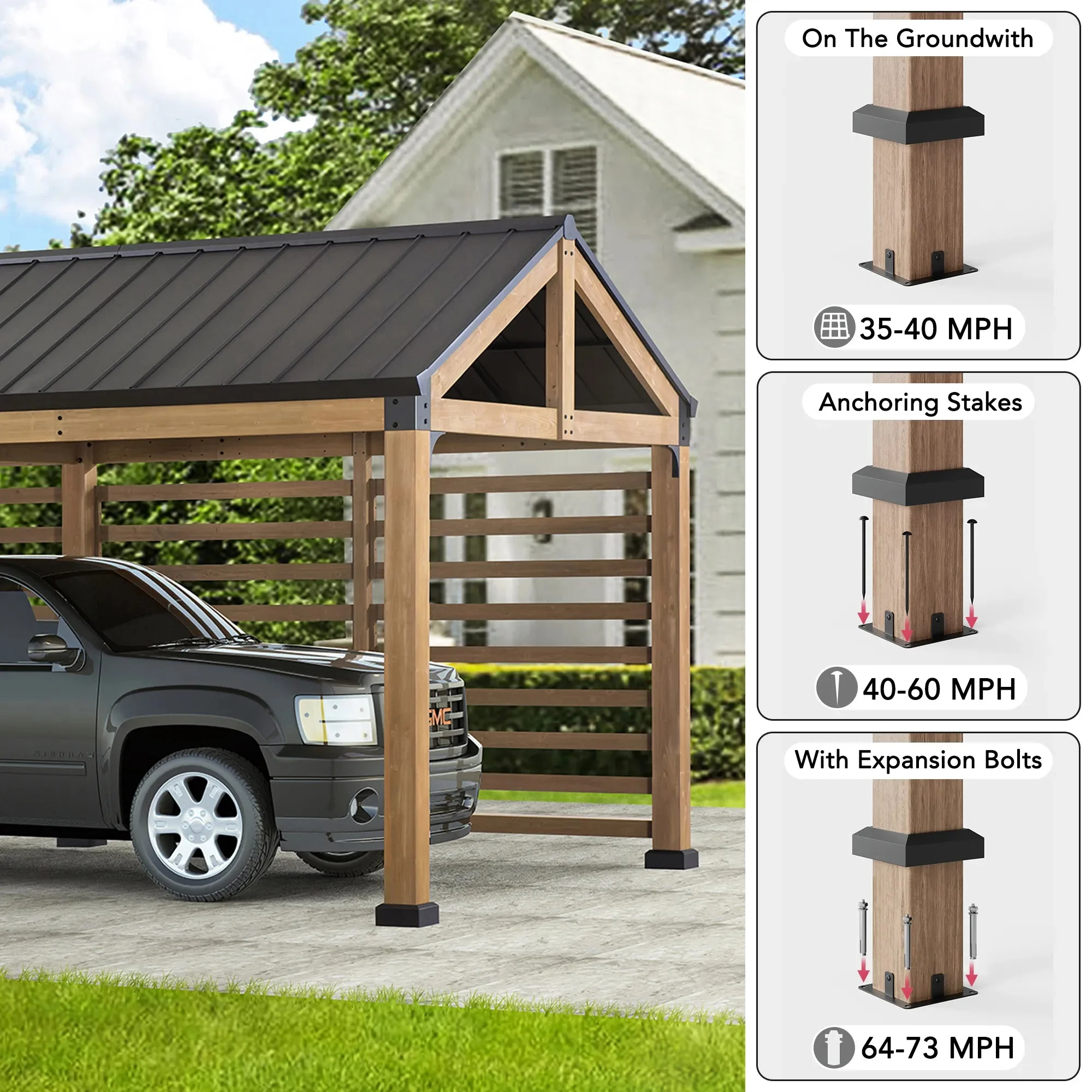 SUNJOY Newville 10x20 Wood Carport with Privacy Wall and Rain Gutter - Image 5
