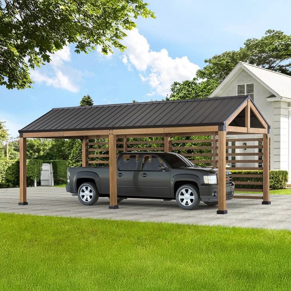 SUNJOY Newville 10x20 Wood Carport with Privacy Wall and Rain Gutter - Image 2