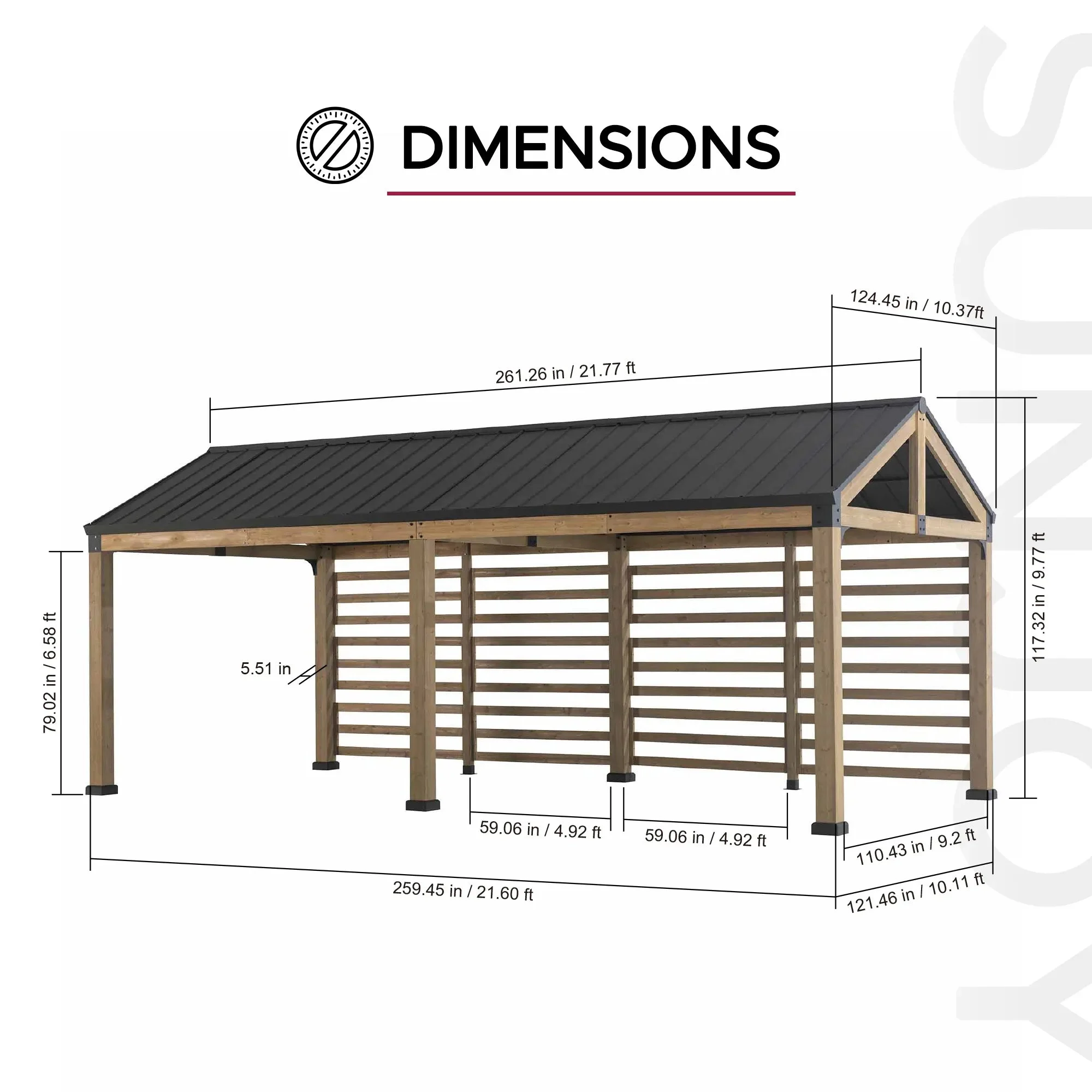 SUNJOY Newville 10x20 Wood Carport with Privacy Wall and Rain Gutter - Image 3