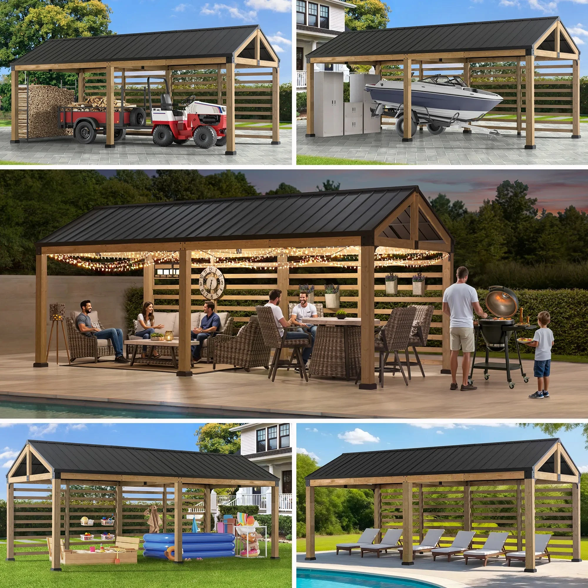 SUNJOY Newville 10x20 Wood Carport with Privacy Wall and Rain Gutter - Image 11