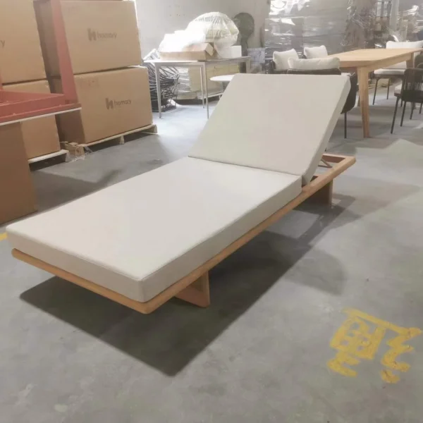 Angled view showing the design details of the Adjustable-Platform-Teak-Chaise-Lounge