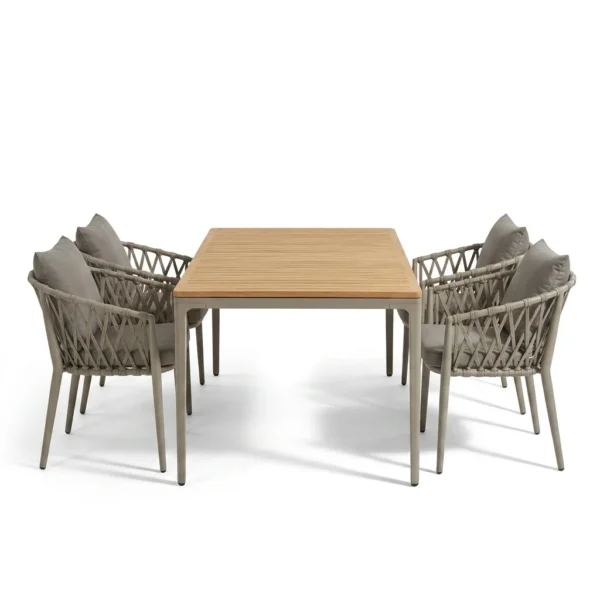 Aluminum & Teak Outdoor Dining Set with Rope Chairs | B2B Factory Wholesale