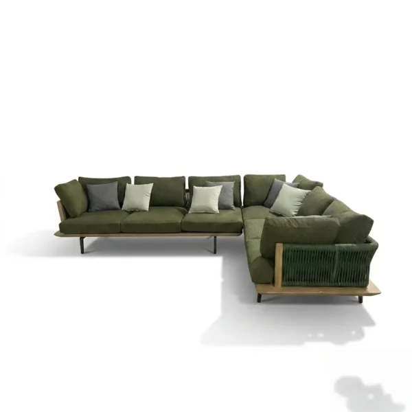 L-Shaped Teak & Rope Woven Outdoor Sectional Sofa | Factory B2B Supply