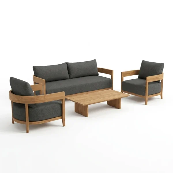 Modern Teak Outdoor Sofa Set with Curved Backrest | Factory B2B Supply