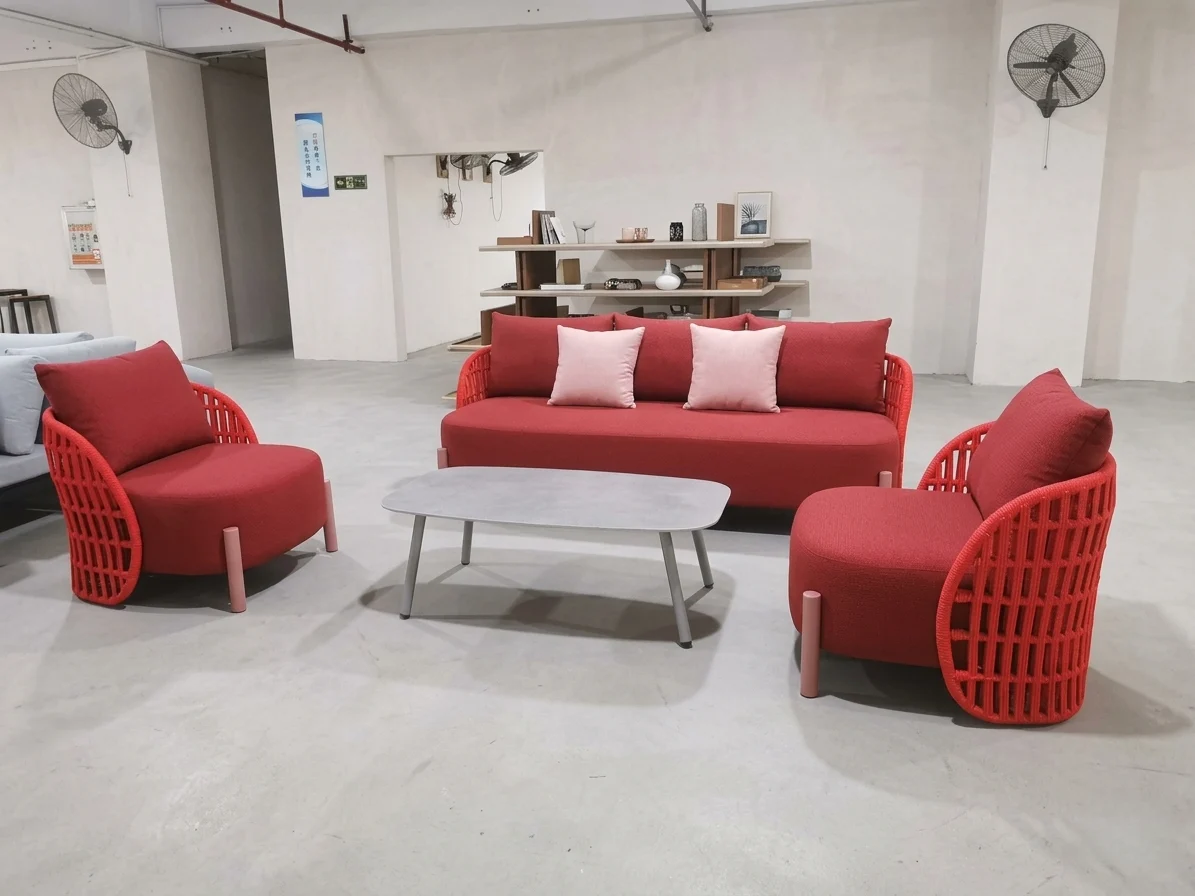 Modern Red Rope Woven Outdoor Sofa Set | Artistic B2B Factory Supply - Image 2