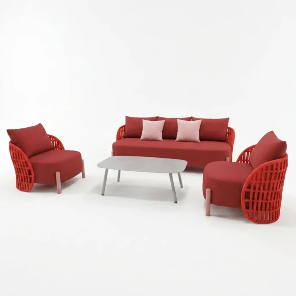 Modern Red Rope Woven Outdoor Sofa Set | Artistic B2B Factory Supply