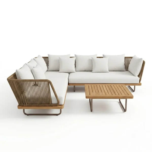Modern Modular Rope Woven Outdoor Sofa Set with Teak Base | B2B Factory