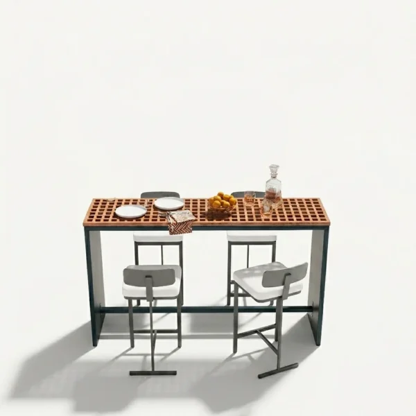 outdoor teak bar table with grid top