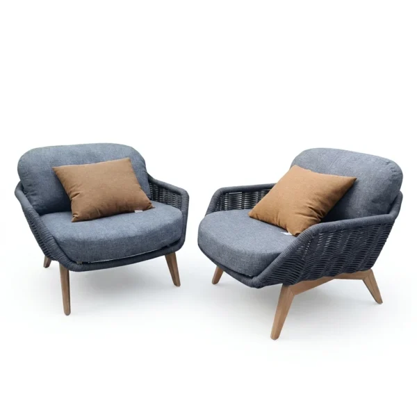 Modern Rope Woven Outdoor Leisure Chair Set with Teak Legs | B2B Factory Supply