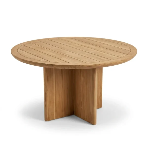 Modern Round Teak Outdoor Dining Table with Cross Base | Factory B2B Supply
