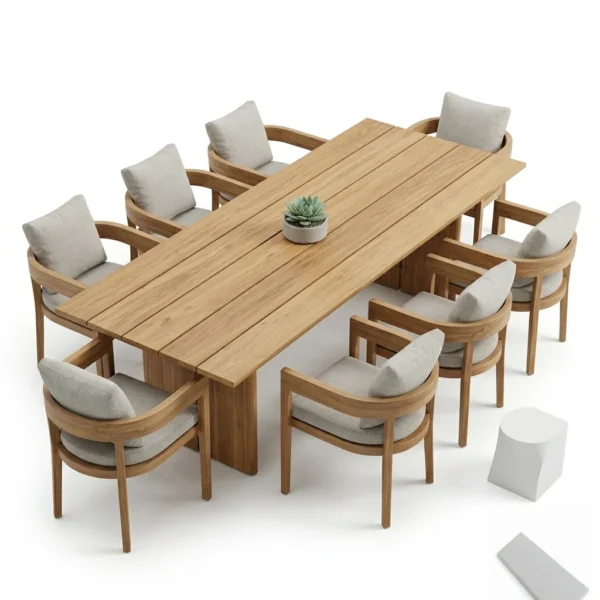 Solid Teak Rectangular Outdoor Dining Set | B2B Factory Manufacturing
