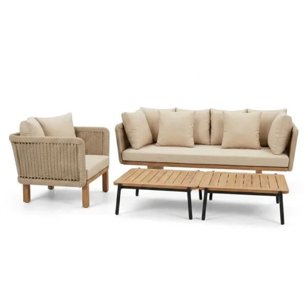 Luxury Teak & Rope Woven Outdoor Sofa Set | Expert B2B Furniture Manufacturing