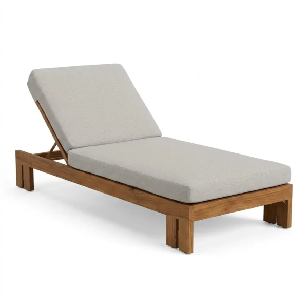 Perspective view of the Adjustable-Teak-Chaise-Lounge-with-Thick-Block-Legs