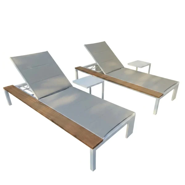 Aluminium Sling Sun Lounger with Teak Arm Rails