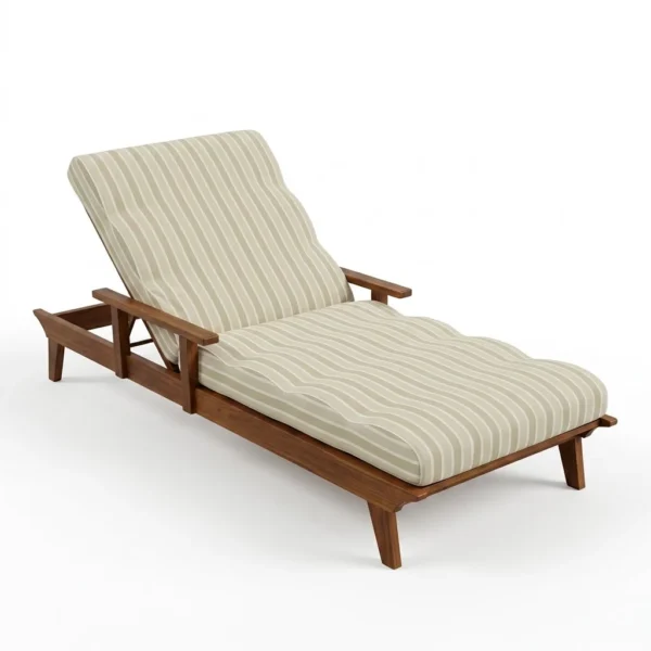Armrest Teak Chaise Lounger with Full Mattress