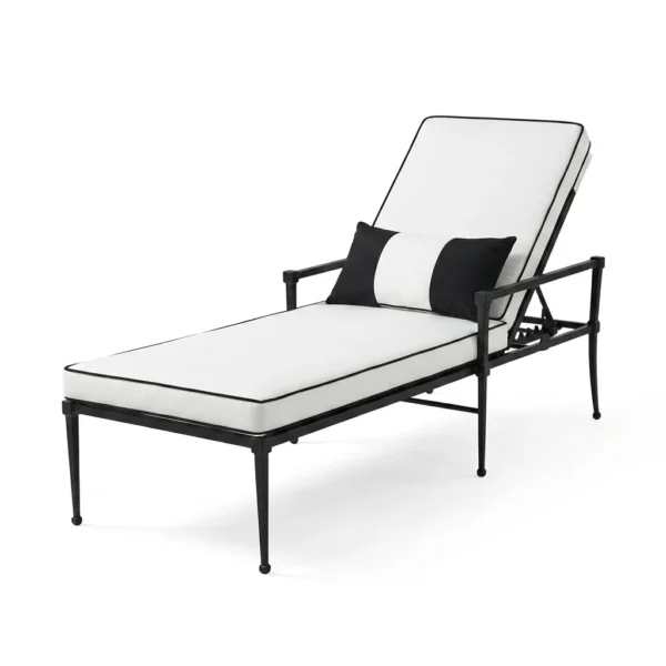 Slim Metal Frame Sun Lounger with Contrast Piped Cushion