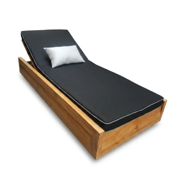 Solid-Panel Teak Chaise Lounger with Recessed Mattress