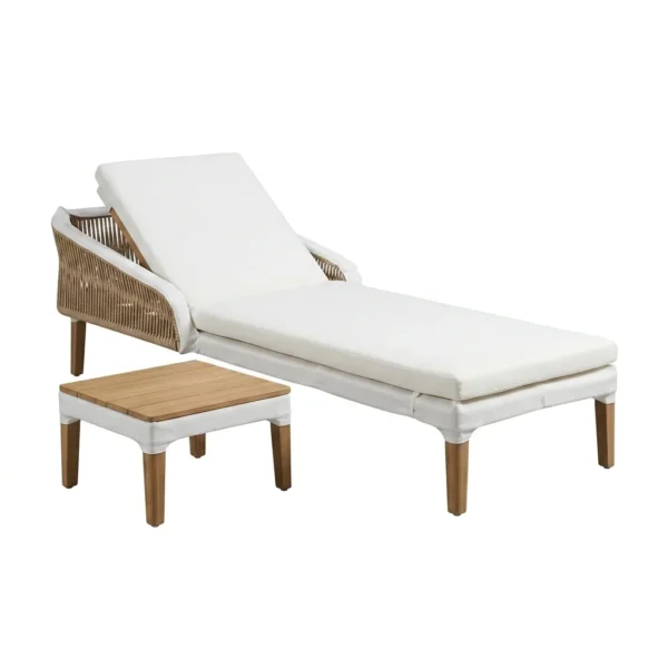 Rope Fan-Back Sun Lounger with Teak Legs