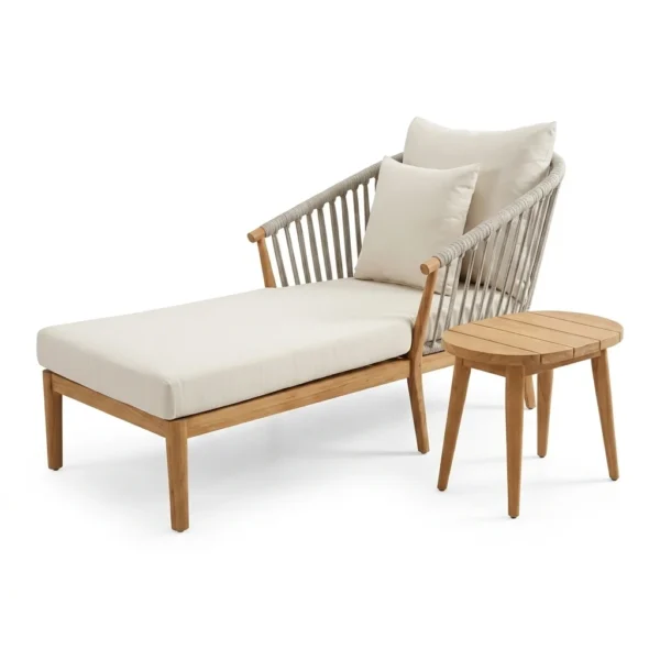 Wrapped Rope Teak Daybed with Side Table