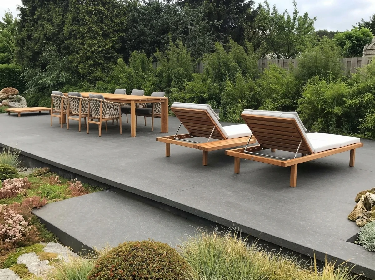 Solid teak sun loungers for poolside outdoor spaces